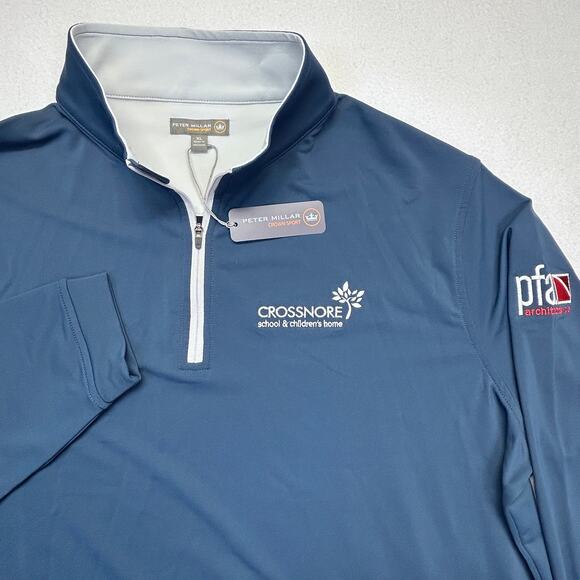 Peter Millar Crown Sport 1/4 Zip Mens XL New Blue MC0EK40 Embroid CROSSNORE pfa - Picture 2 of 12